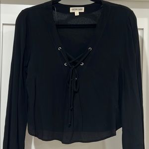 NWOT black small crop top with lace up chest